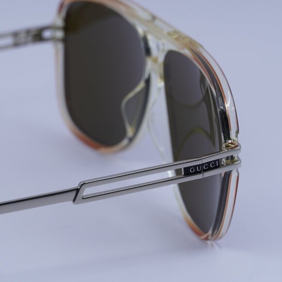 Gucci GG1105S 002 Sunglasses Transparent Orange/Silver Aviator Frame - Picture 5 of 10